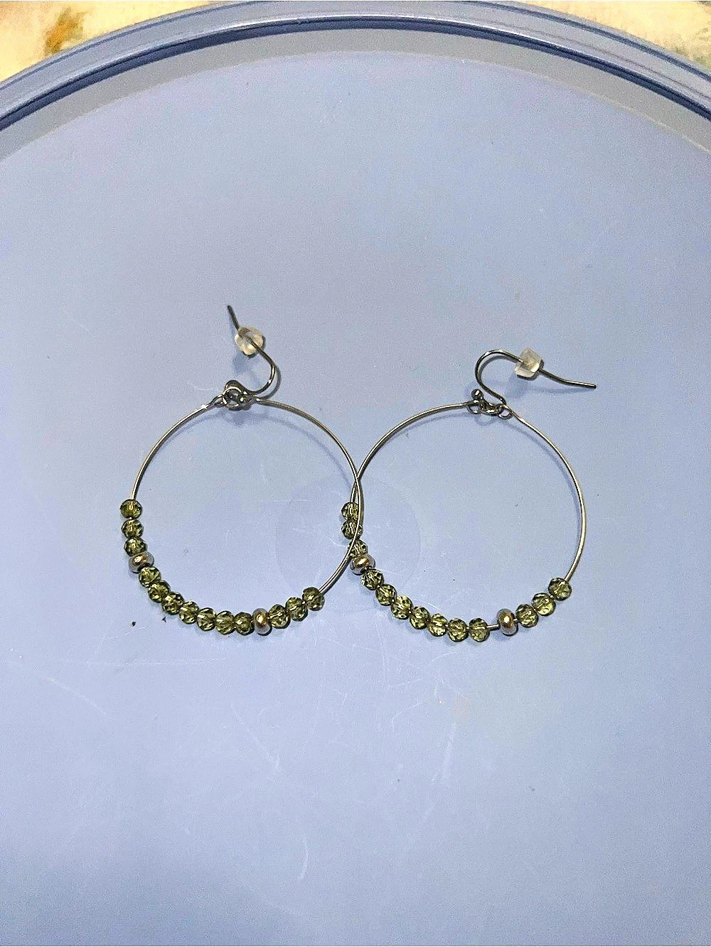 Green Beaded Hoop Earrings